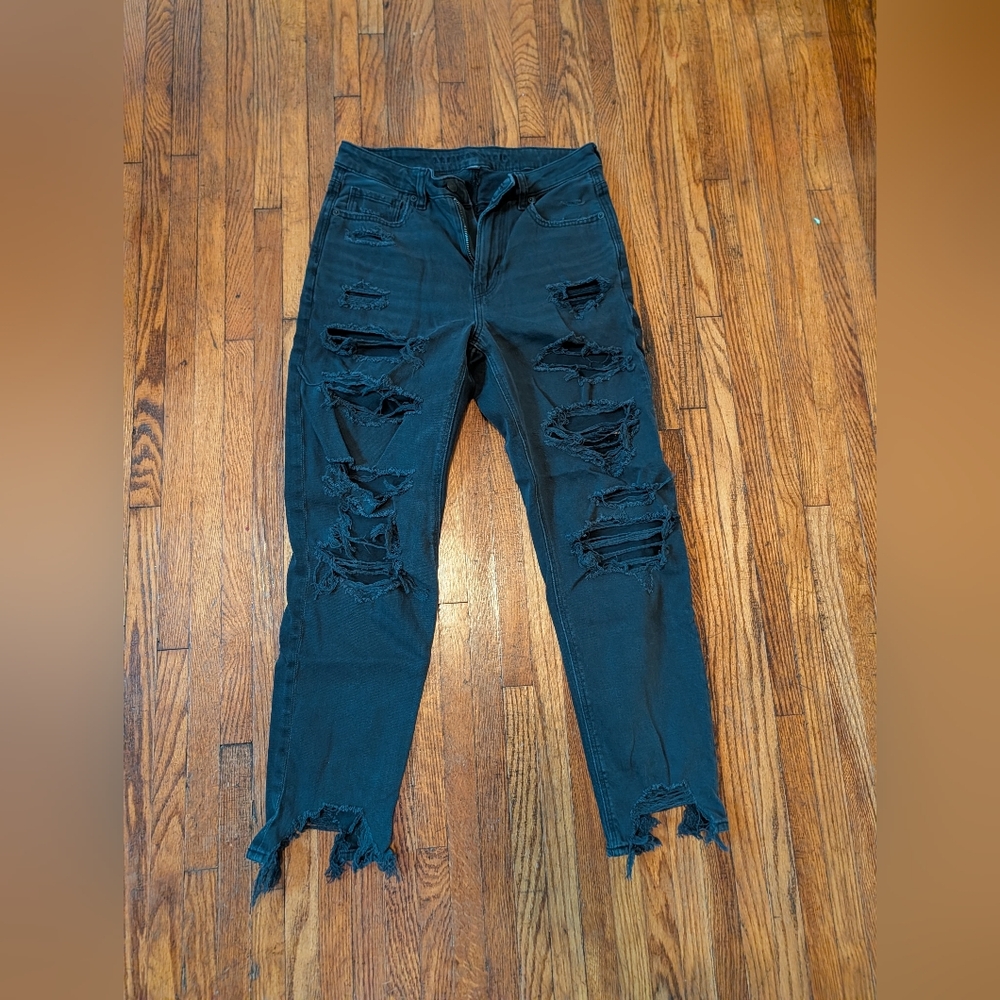 American Eagle Outfitters Distressed Black High Rise Jeans